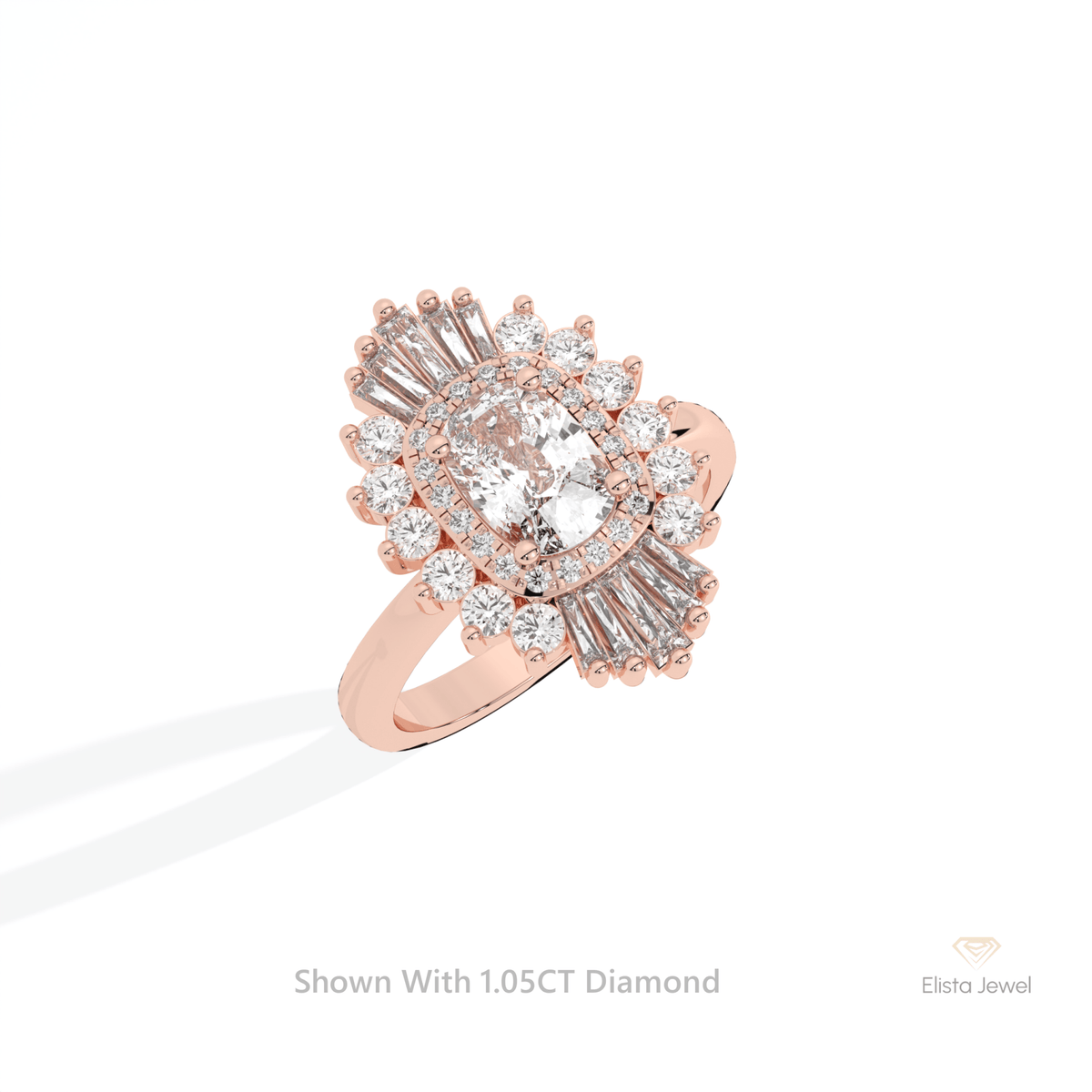 Elongated Cushion Cut Double Halo Art Deco Lab Grown Diamond Ring in 10K Yellow Gold - Side View
