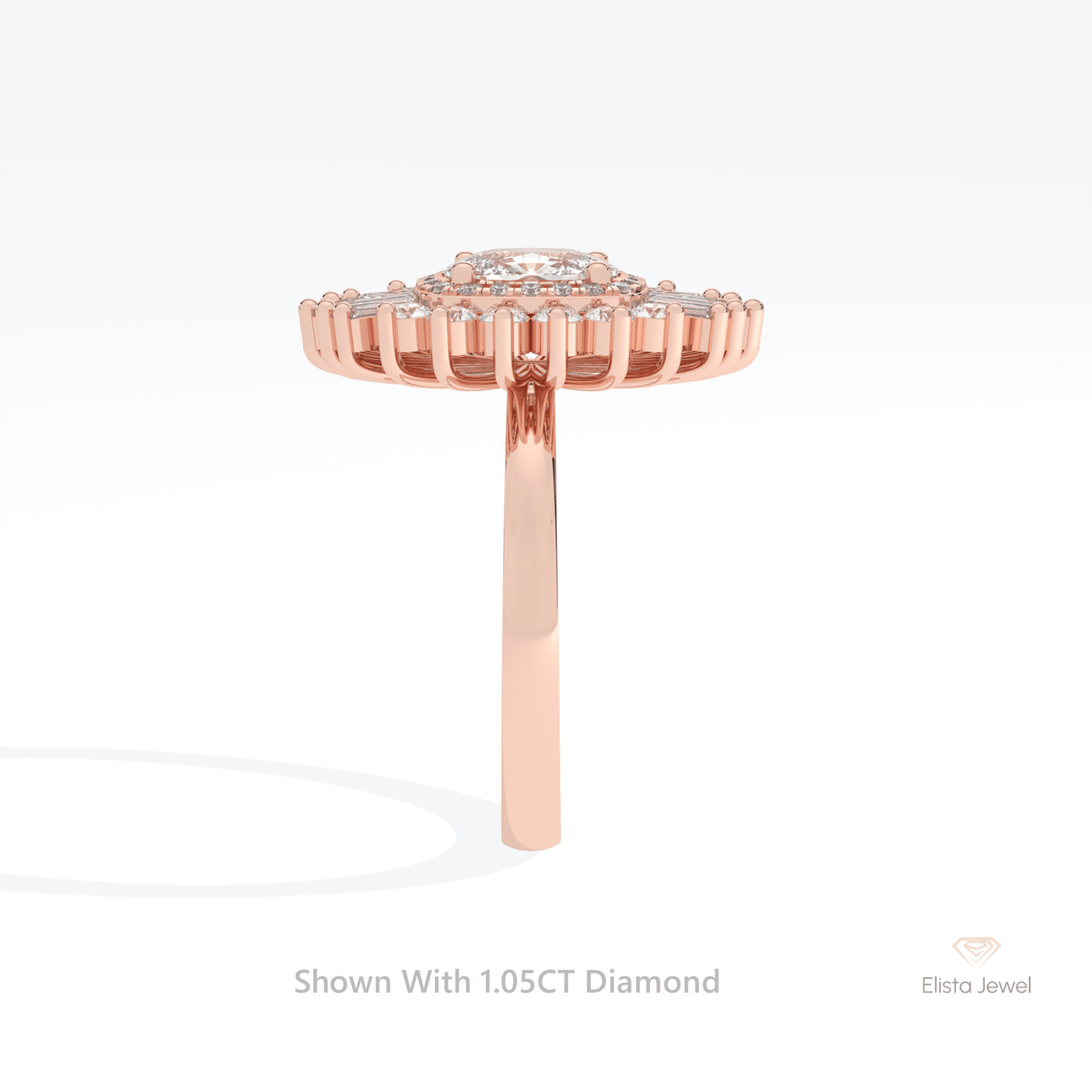 Elongated Cushion Cut Double Halo Art Deco Lab Grown Diamond Ring in 14K White Gold - Top View