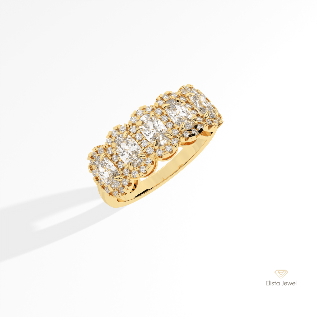 Elongated Cushion Cut Five Stone Lab Grown Diamond Ring in Platinum - Lifestyle View