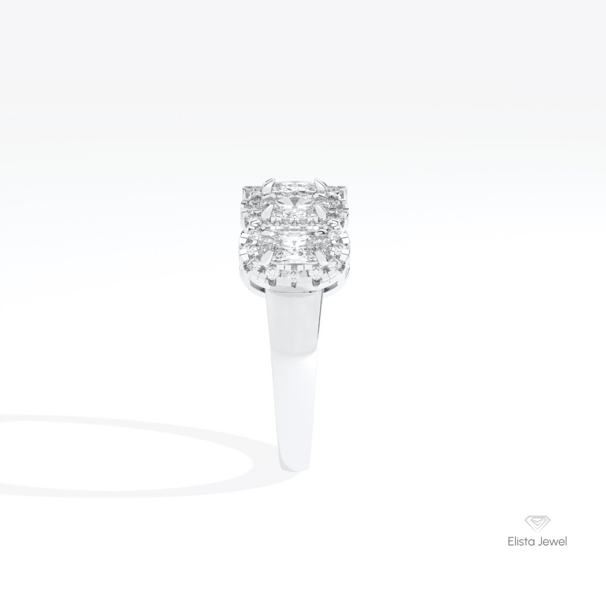 Elongated Cushion Cut Five Stone Lab Grown Diamond Ring in 18K Yellow Gold - Perspective View