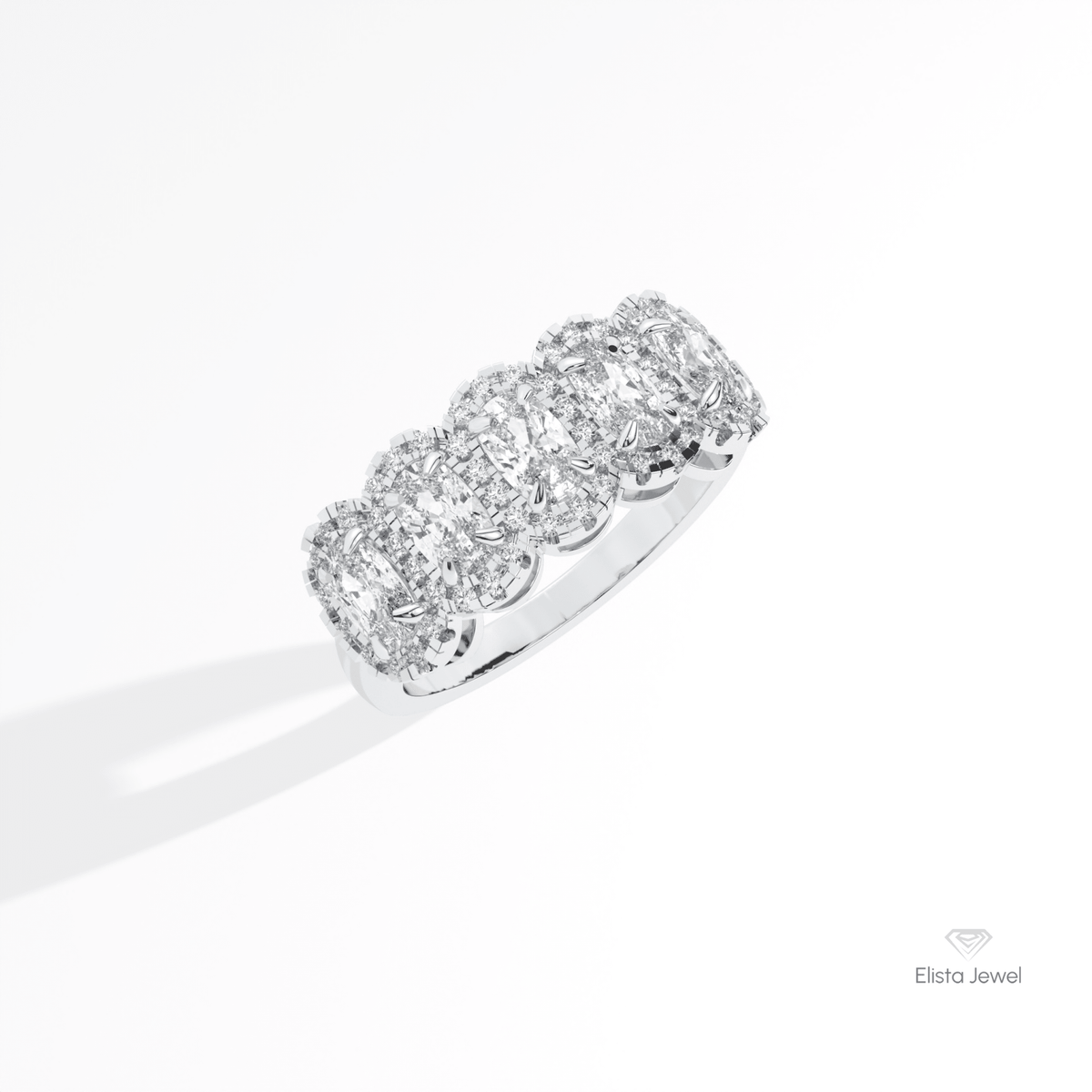 Elongated Cushion Cut Five Stone Lab Grown Diamond Ring in 14K Rose Gold - Profile View
