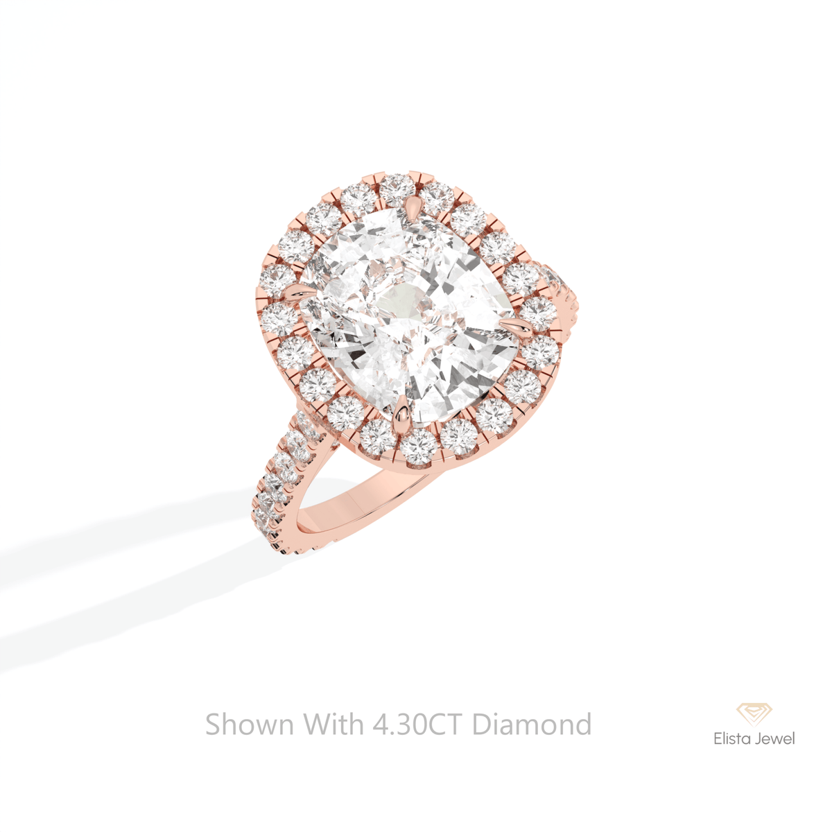 Elongated Cushion Cut Halo Accent Lab Grown Diamond Ring in 10K Yellow Gold - Side View