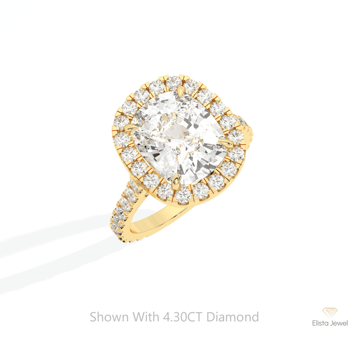 Elongated Cushion Cut Halo Accent Lab Grown Diamond Ring in Platinum - Lifestyle View