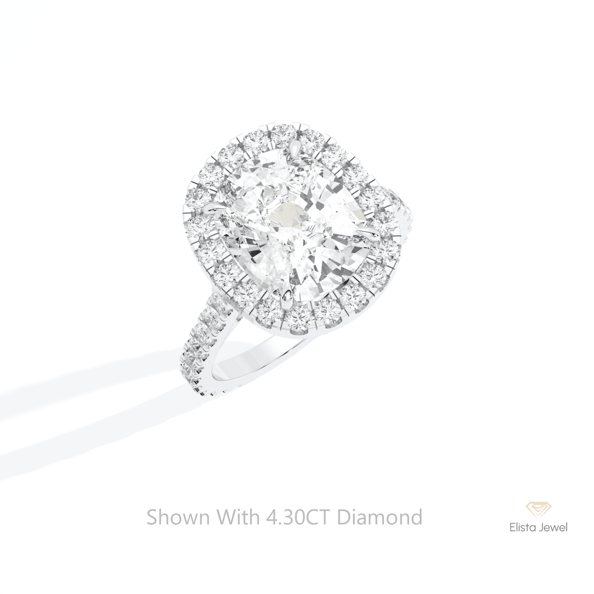 Elongated Cushion Cut Halo Accent Lab Grown Diamond Ring in 14K Rose Gold - Profile View