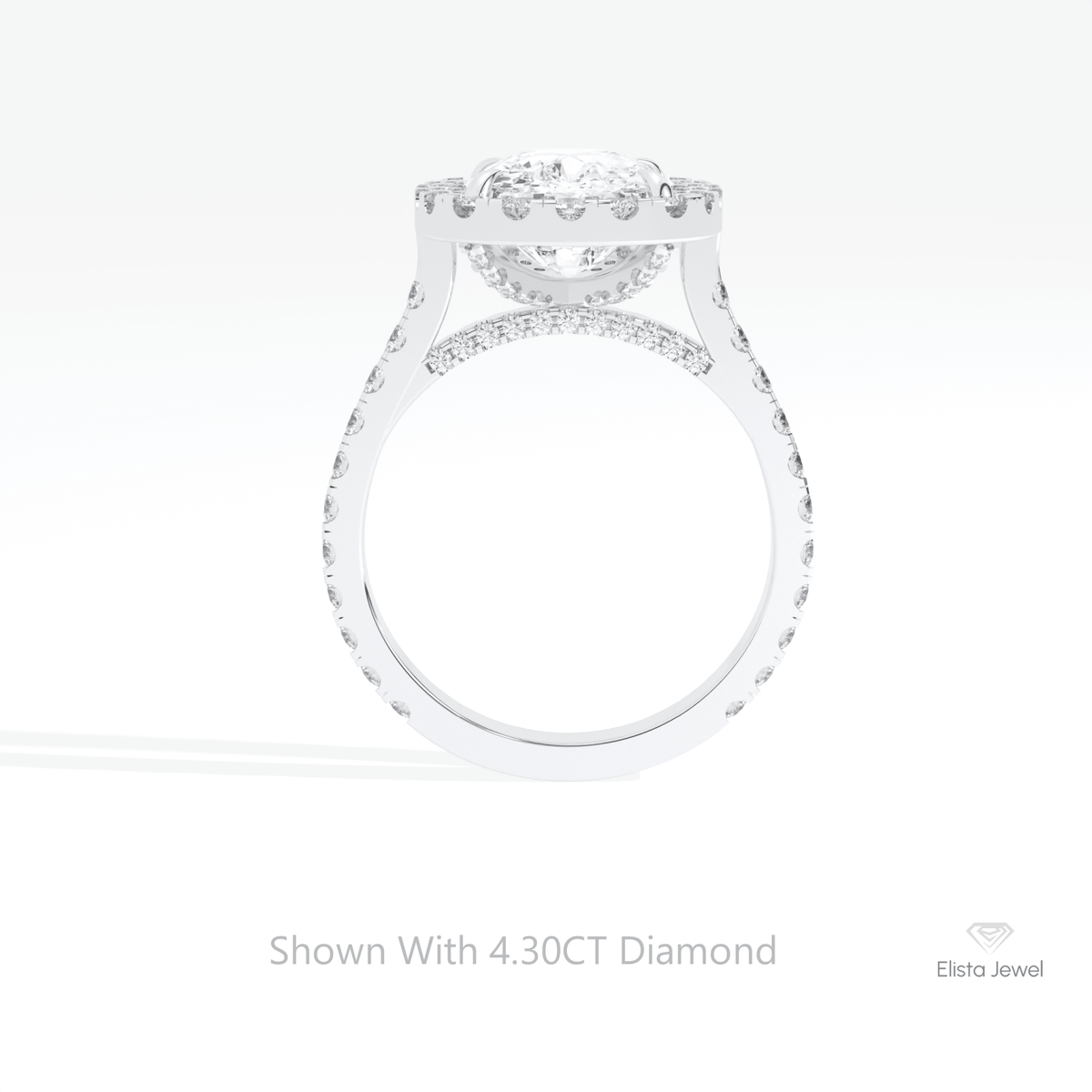 Elongated Cushion Cut Halo Accent Lab Grown Diamond Ring in 18K White Gold - Close-up View