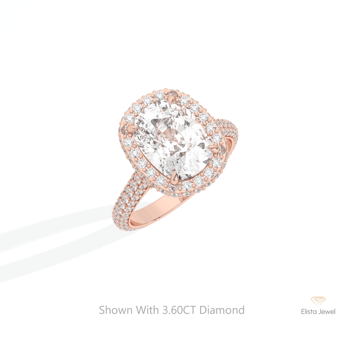 Elongated Cushion Cut Halo Wedding Lab Grown Diamond Ring in 10K Yellow Gold - Side View