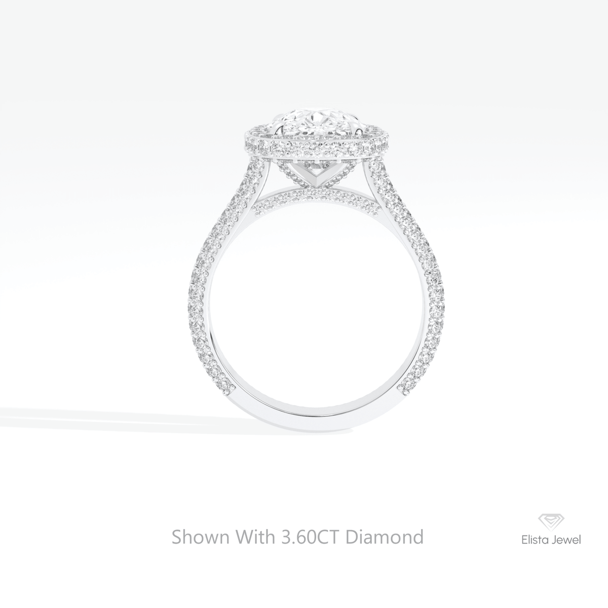 Elongated Cushion Cut Halo Wedding Lab Grown Diamond Ring in 18K White Gold - Close-up View