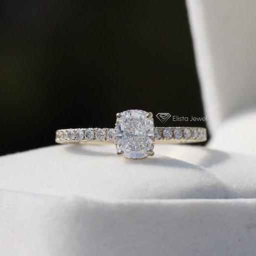 Elongated Cushion Cut Hidden Halo Engagement Lab Grown Diamond Ring in 10K - Front View
