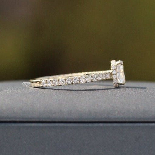 Elongated Cushion Cut Hidden Halo Engagement Lab Grown Diamond Ring - Detail View