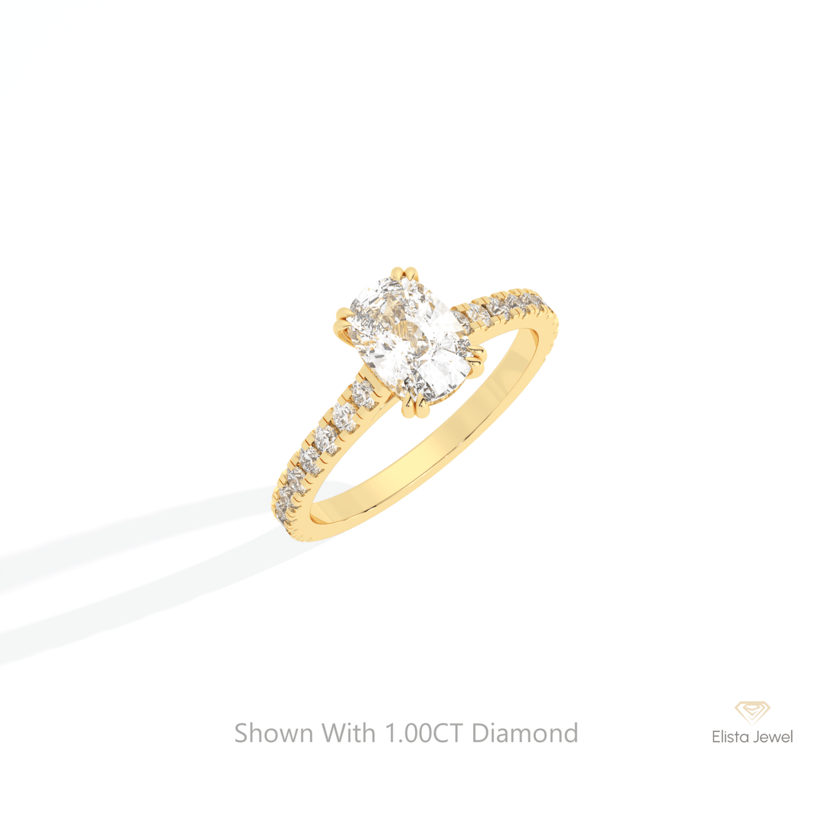 Elongated Cushion Cut Hidden Halo Lab Grown Diamond Ring in 10K Yellow Gold - Side View