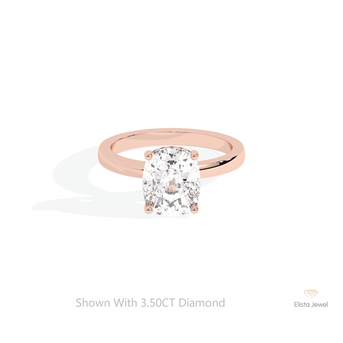 Elongated Cushion Cut Hidden Halo Lab Grown Diamond Ring in 18K Rose Gold - Ring on Hand View