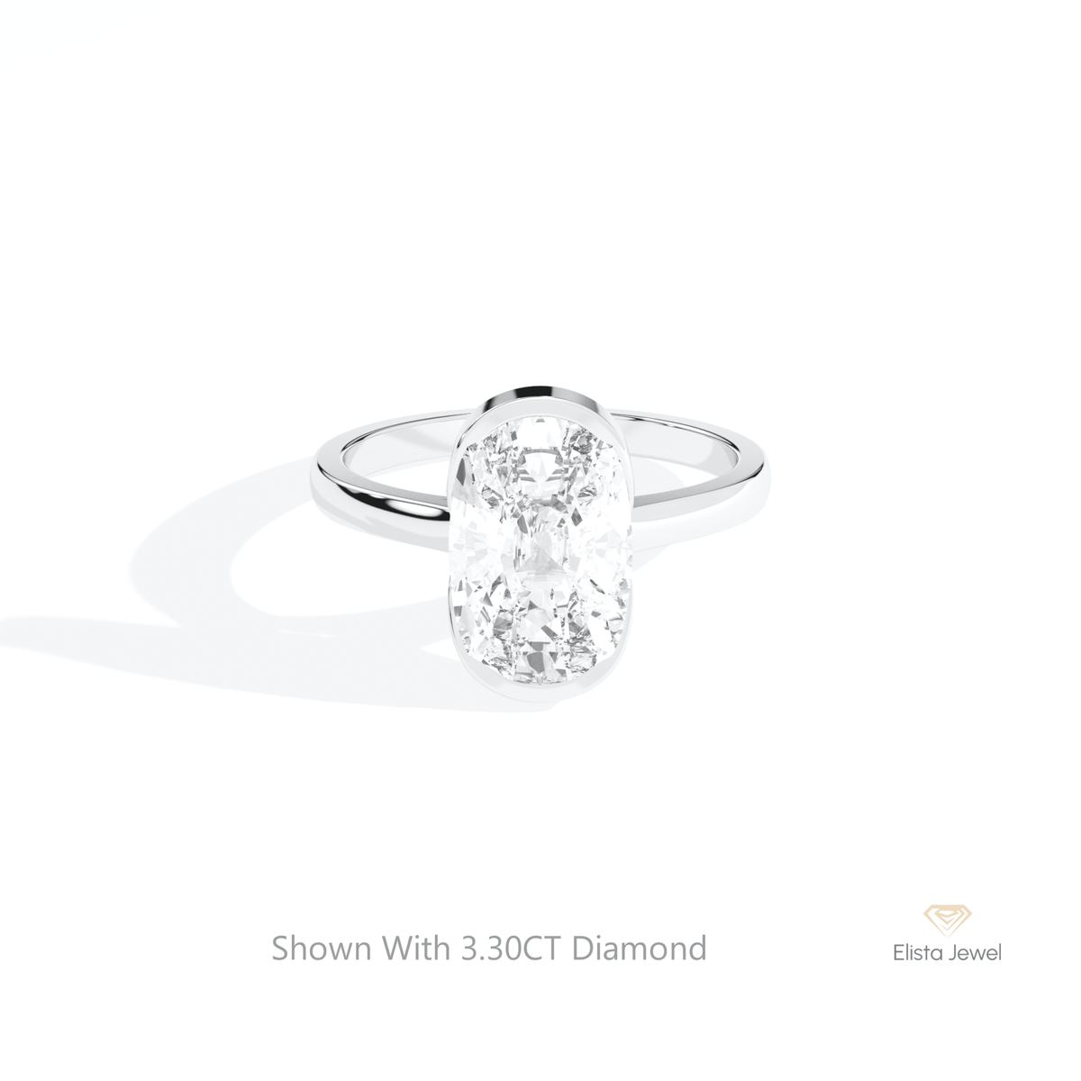 Elongated Cushion Cut Solitaire Lab Grown Diamond Ring in 14K Yellow Gold - Detail View