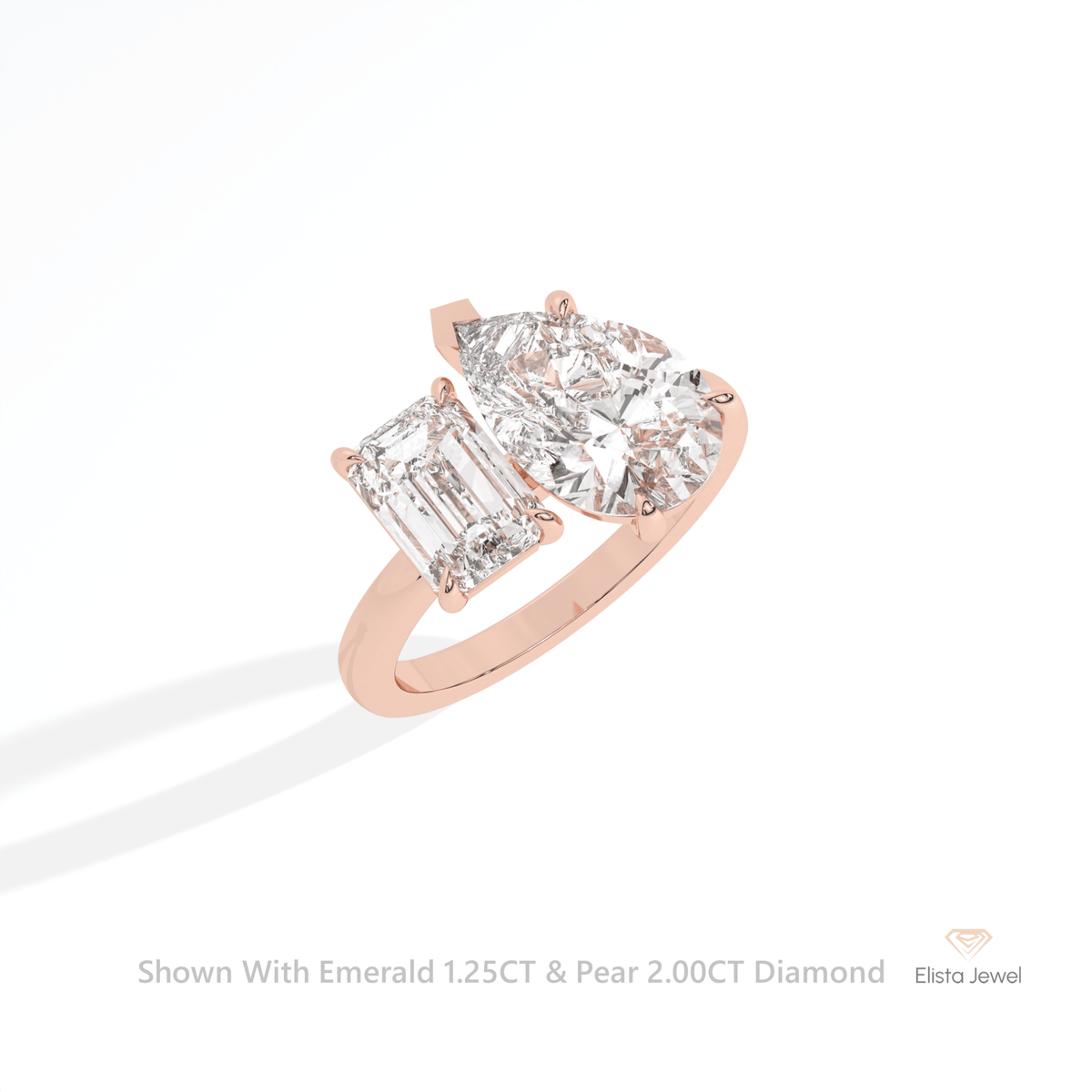 Emerald And Pear Cut Toi Et Moi Lab Grown Diamond Ring in Platinum - Lifestyle View