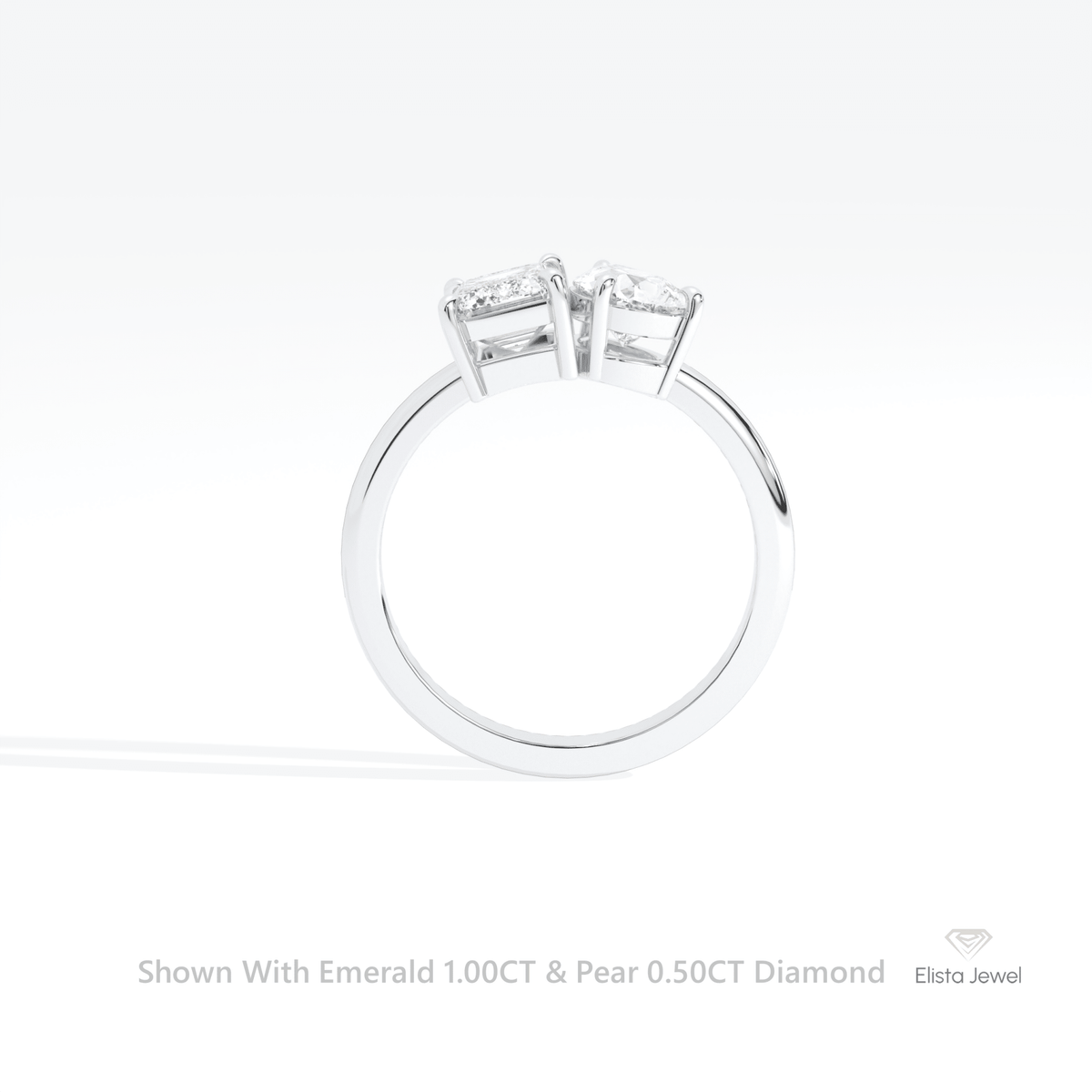 Emerald And Pear Cut Toi Et Moi Lab Grown Diamond Ring in 10K Rose Gold - Angled View