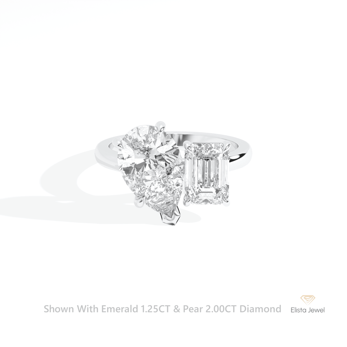 Emerald And Pear Cut Toi Et Moi Lab Grown Diamond Ring in 10K White Gold - Front View