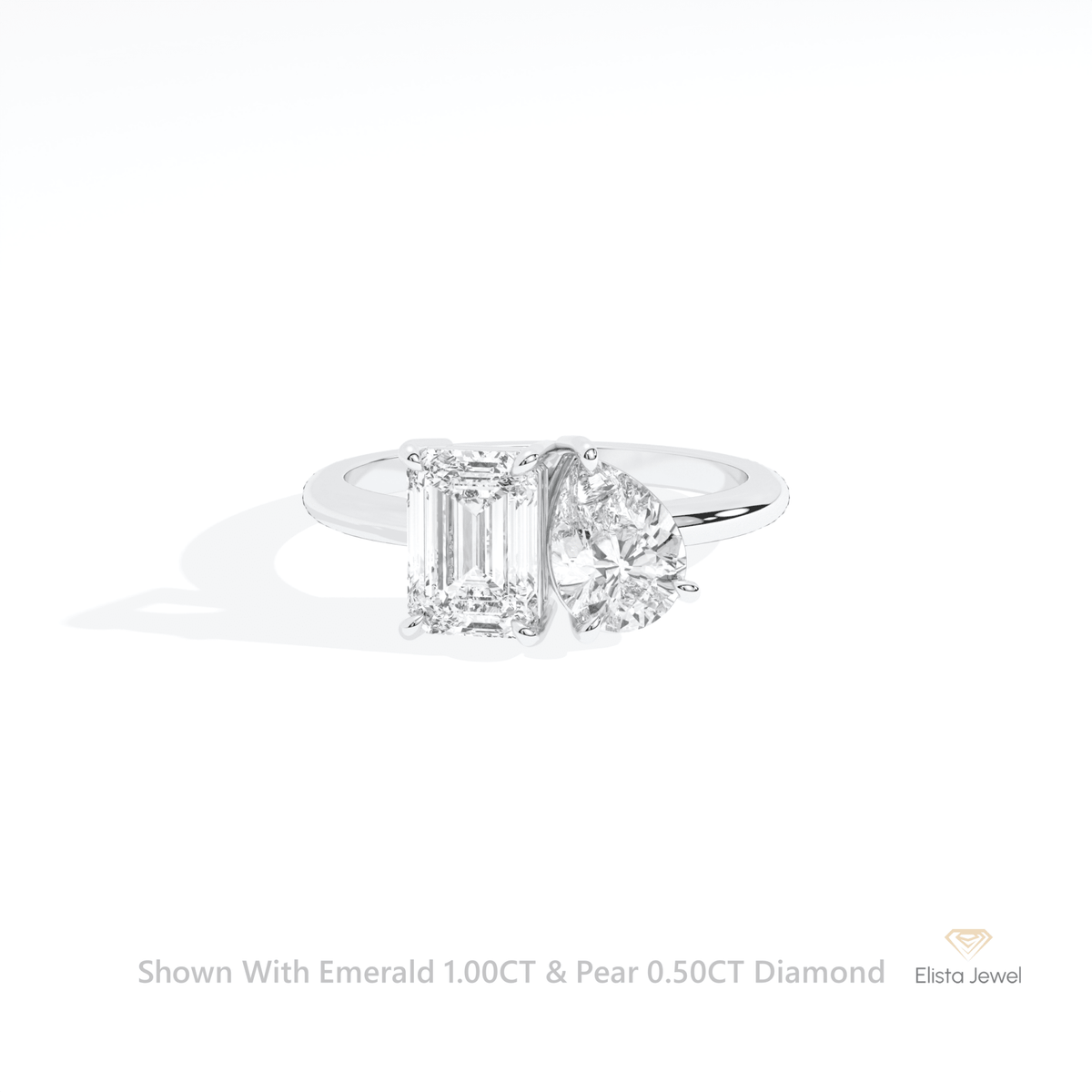 Emerald And Pear Cut Toi Et Moi Lab Grown Diamond Ring in 10K White Gold - Front View