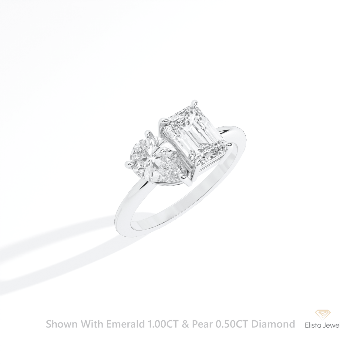 Emerald And Pear Cut Toi Et Moi Lab Grown Diamond Ring in 10K Yellow Gold - Side View