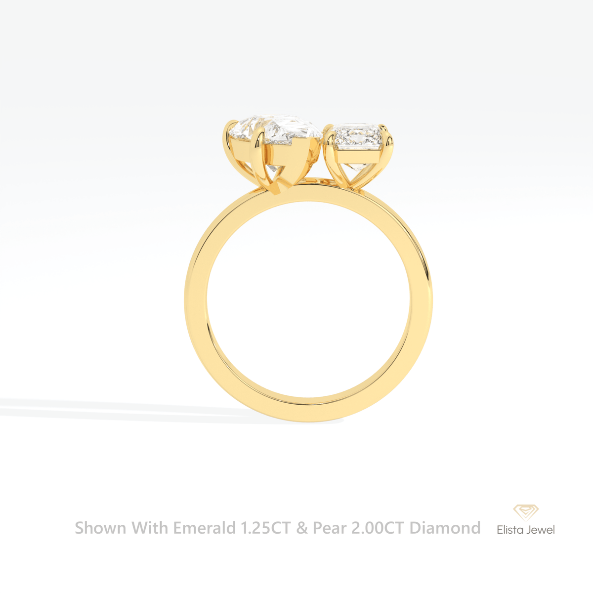 Emerald And Pear Cut Toi Et Moi Lab Grown Diamond Ring in 18K White Gold - Close-up View