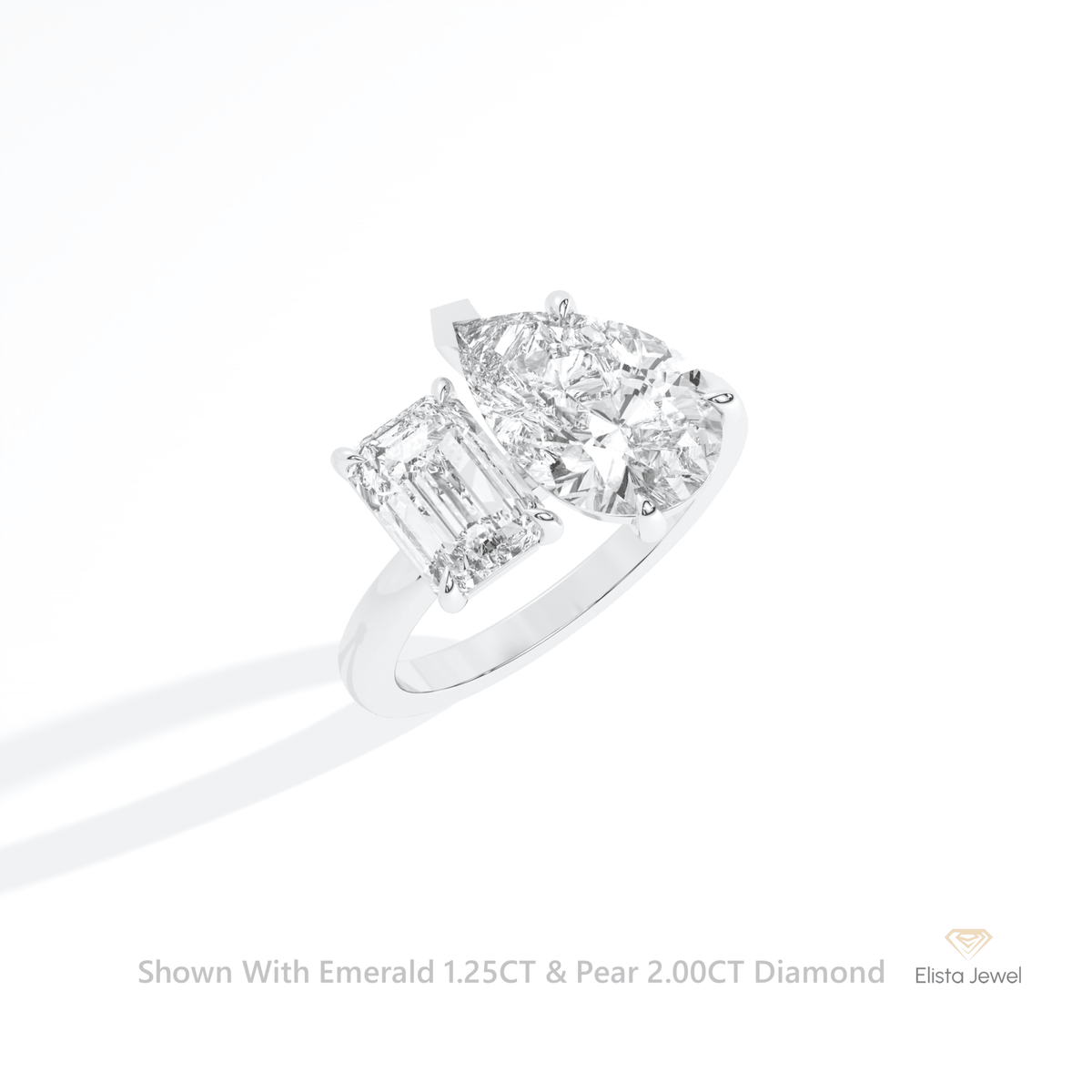 Emerald And Pear Cut Toi Et Moi Lab Grown Diamond Ring in 10K Yellow Gold - Side View