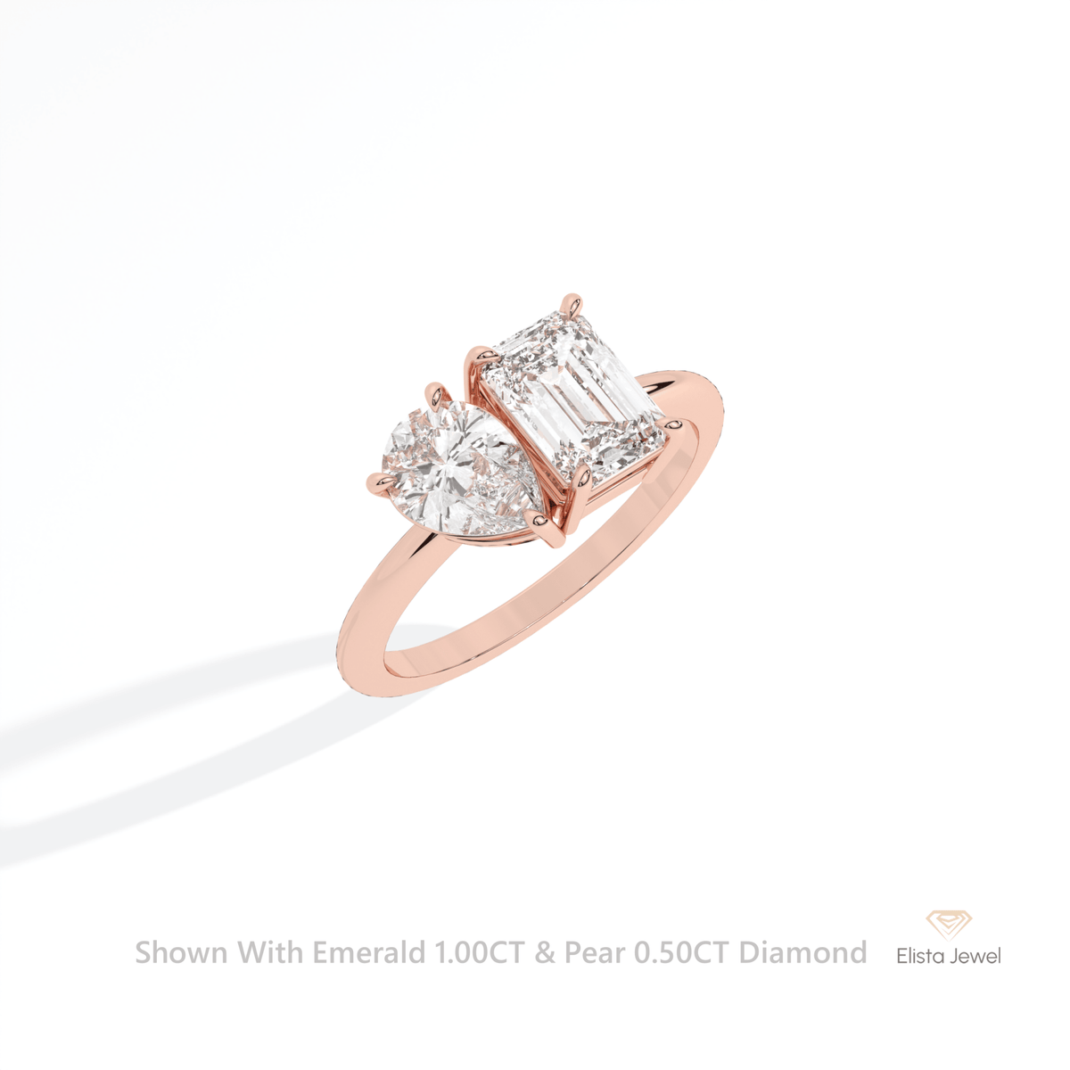 Emerald And Pear Cut Toi Et Moi Lab Grown Diamond Ring in Platinum - Lifestyle View