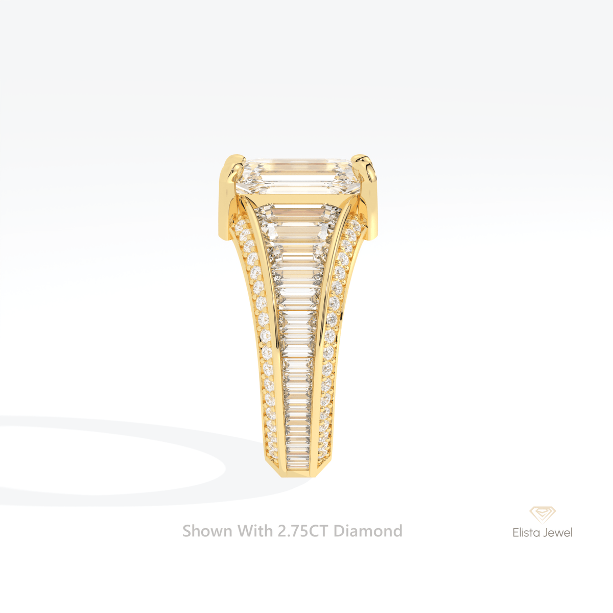 Emerald Cut Accent Art Deco Lab Grown Diamond Ring in 14K White Gold - Top View