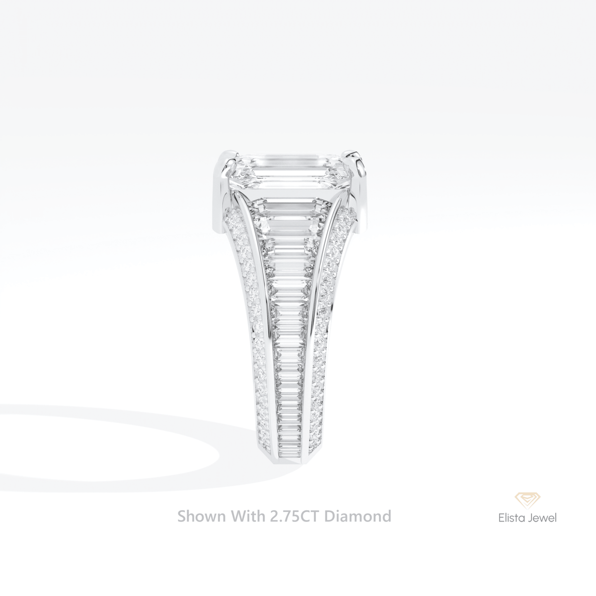 Emerald Cut Accent Art Deco Lab Grown Diamond Ring in 18K Yellow Gold - Perspective View