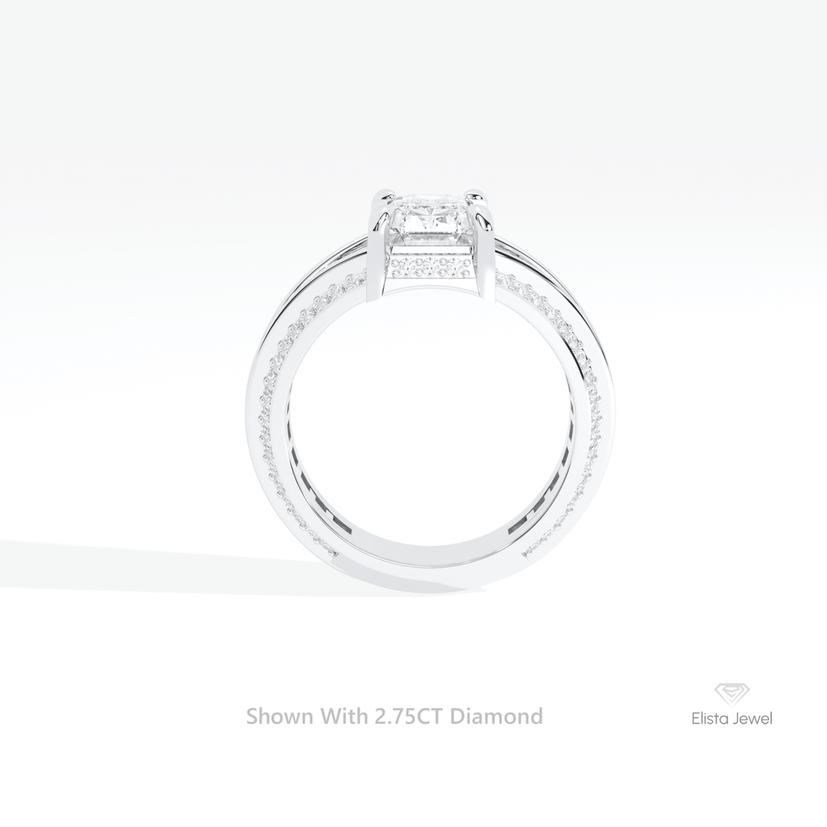 Emerald Cut Accent Art Deco Lab Grown Diamond Ring in 18K White Gold - Close-up View