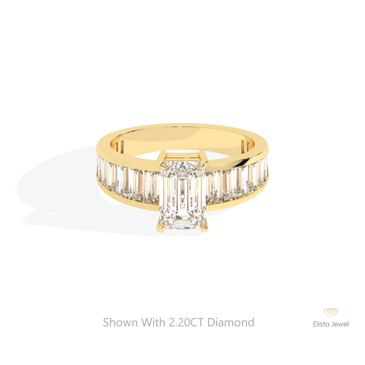 Emerald Cut Accent Engagement Lab Grown Diamond Ring in 10K White Gold - Front View
