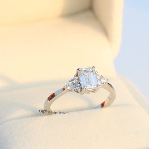 Emerald Cut Accent Engagement Lab Grown Diamond Ring - Lifestyle View