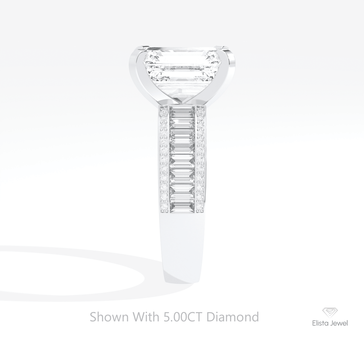 Emerald Cut Accent Engagement Lab Grown Diamond Ring in 18K Yellow Gold - Perspective View