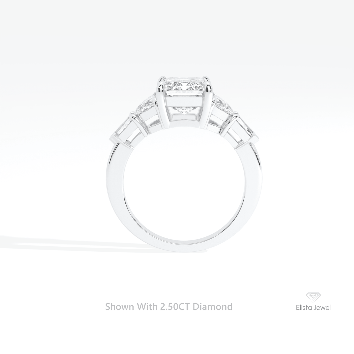 Emerald Cut Accent Engagement Lab Grown Diamond Ring in 18K Yellow Gold - Perspective View
