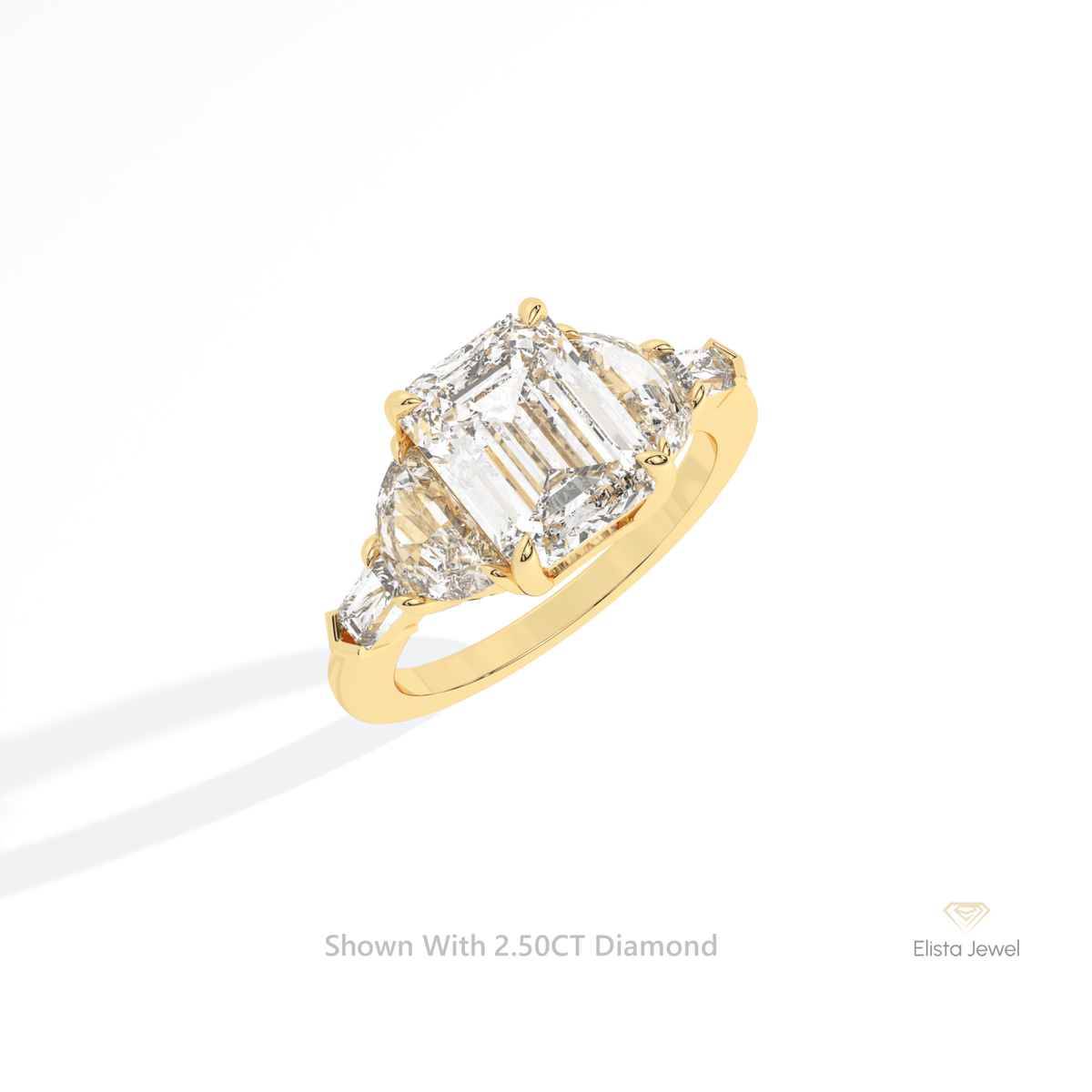 Emerald Cut Accent Engagement Lab Grown Diamond Ring in 10K Yellow Gold - Side View
