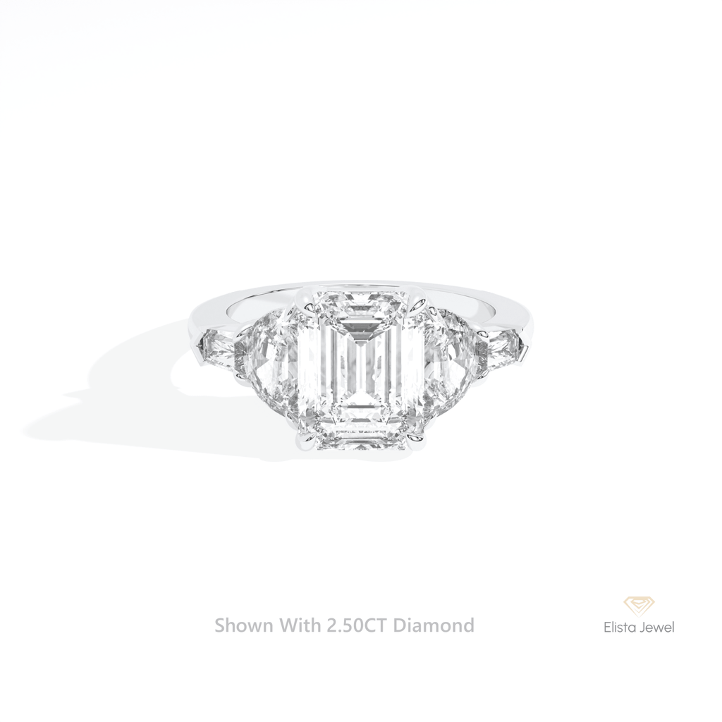 Emerald Cut Accent Engagement Lab Grown Diamond Ring in 14K Yellow Gold - Detail View