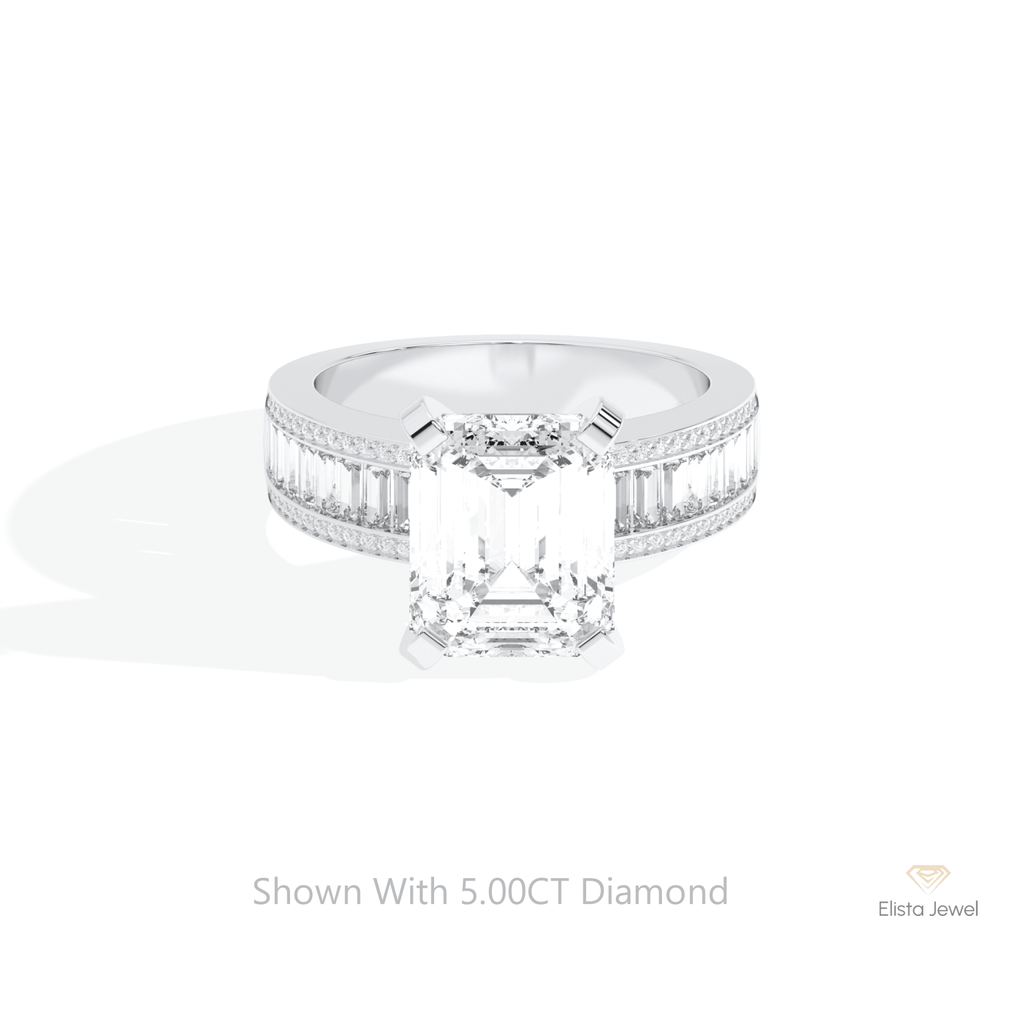 Emerald Cut Accent Engagement Lab Grown Diamond Ring in 14K Yellow Gold - Detail View