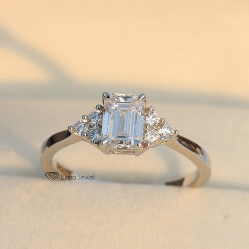 Emerald Cut Accent Engagement Lab Grown Diamond Ring - Ring on Hand View