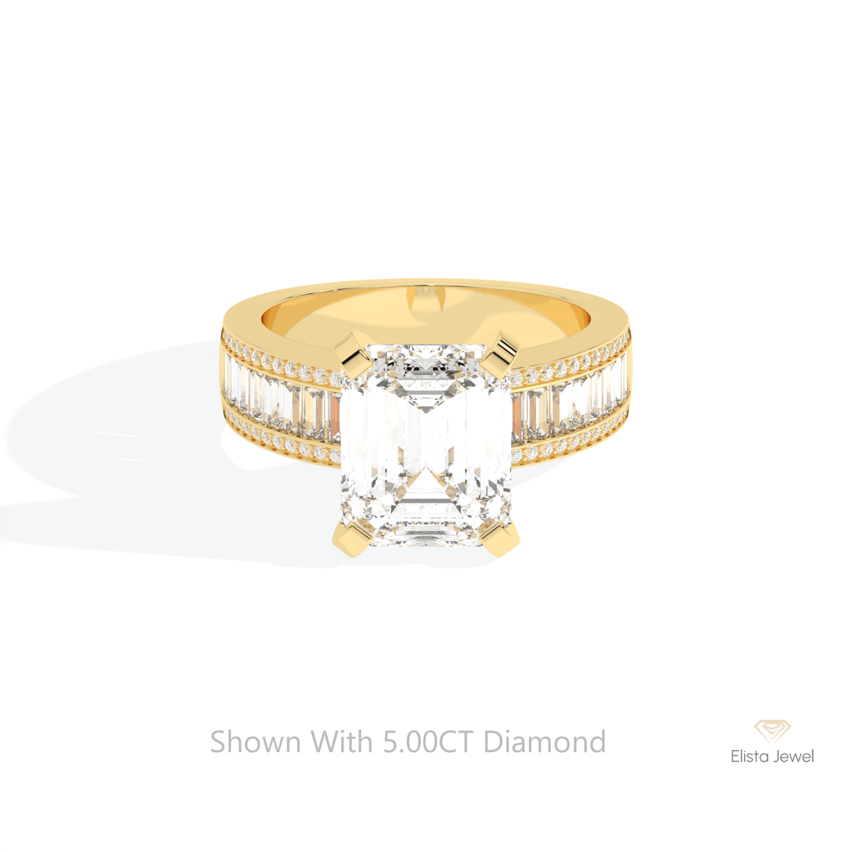 Emerald Cut Accent Engagement Lab Grown Diamond Ring in 10K White Gold - Front View