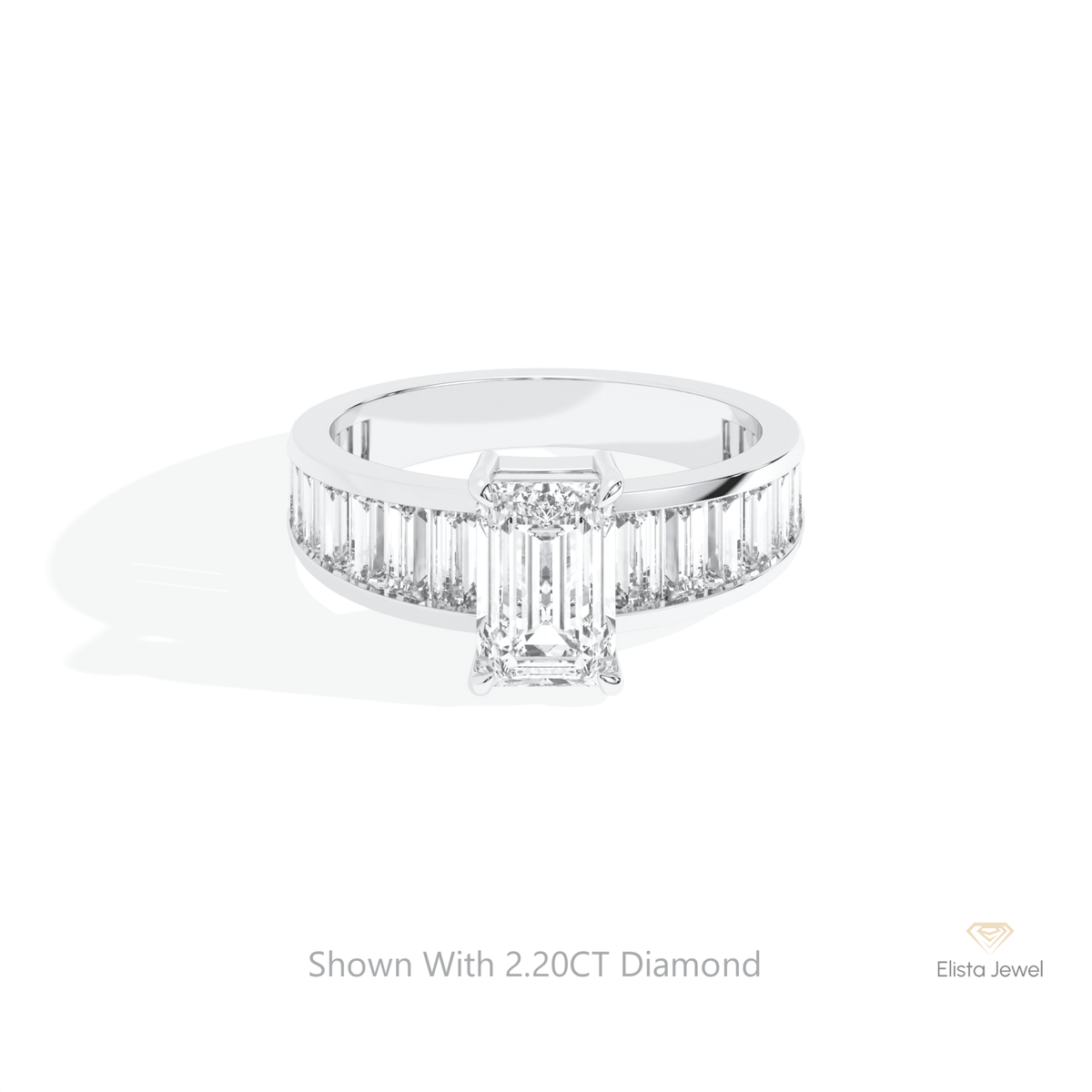 Emerald Cut Accent Engagement Lab Grown Diamond Ring in 14K Yellow Gold - Detail View