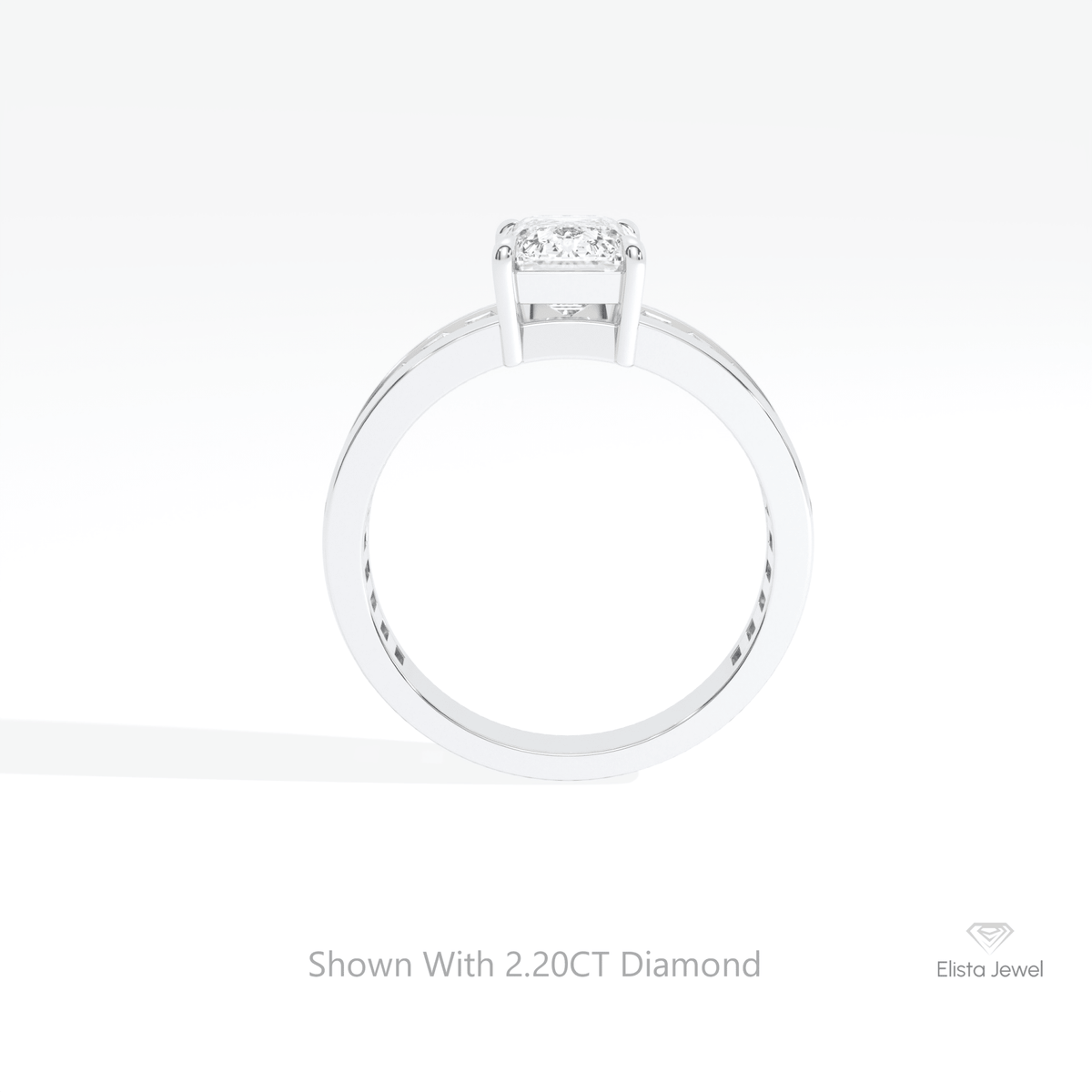 Emerald Cut Accent Engagement Lab Grown Diamond Ring in 18K White Gold - Close-up View