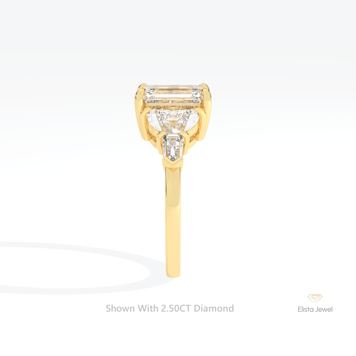 Emerald Cut Accent Engagement Lab Grown Diamond Ring in 14K White Gold - Top View