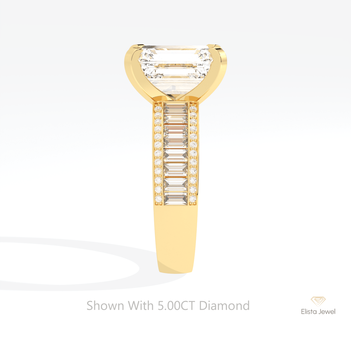 Emerald Cut Accent Engagement Lab Grown Diamond Ring in 14K White Gold - Top View