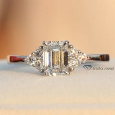 Emerald Cut Accent Engagement Lab Grown Diamond Ring in 10K - Front View