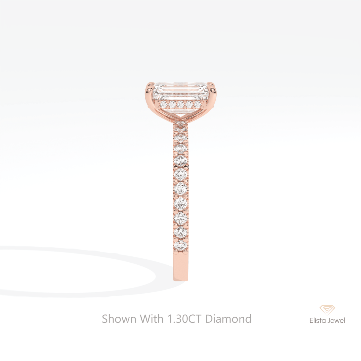 Emerald Cut Accent Hidden Halo Lab Grown Diamond Ring in 14K White Gold - Top View
