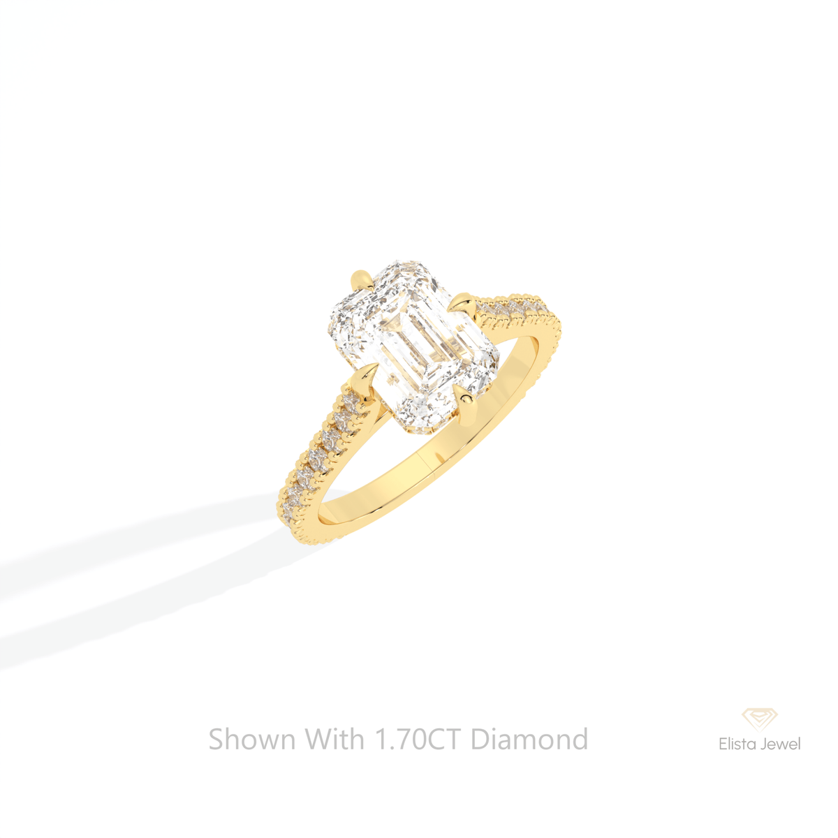Emerald Cut Accent Hidden Halo Lab Grown Diamond Ring in 14K Rose Gold - Profile View