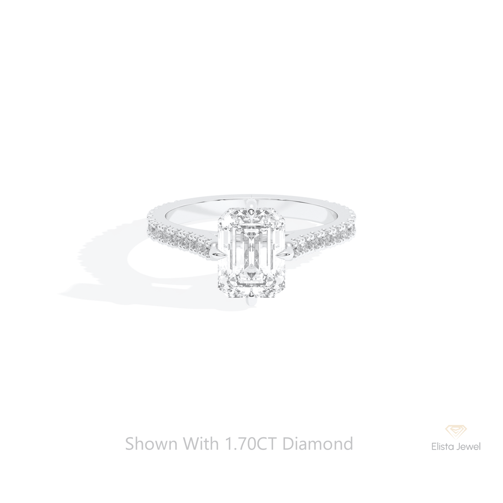 Emerald Cut Accent Hidden Halo Lab Grown Diamond Ring in 10K White Gold - Front View
