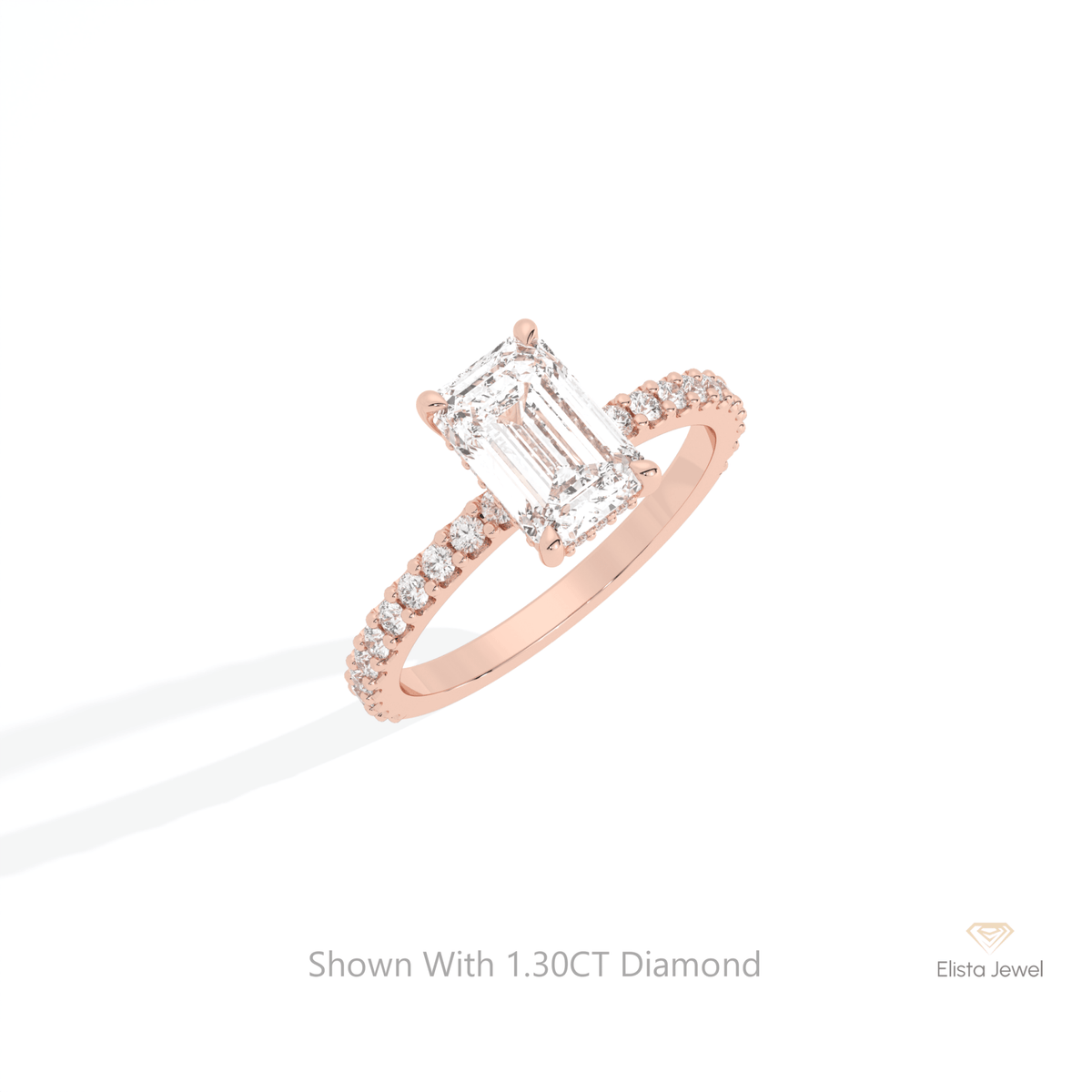 Emerald Cut Accent Hidden Halo Lab Grown Diamond Ring in 10K Yellow Gold - Side View