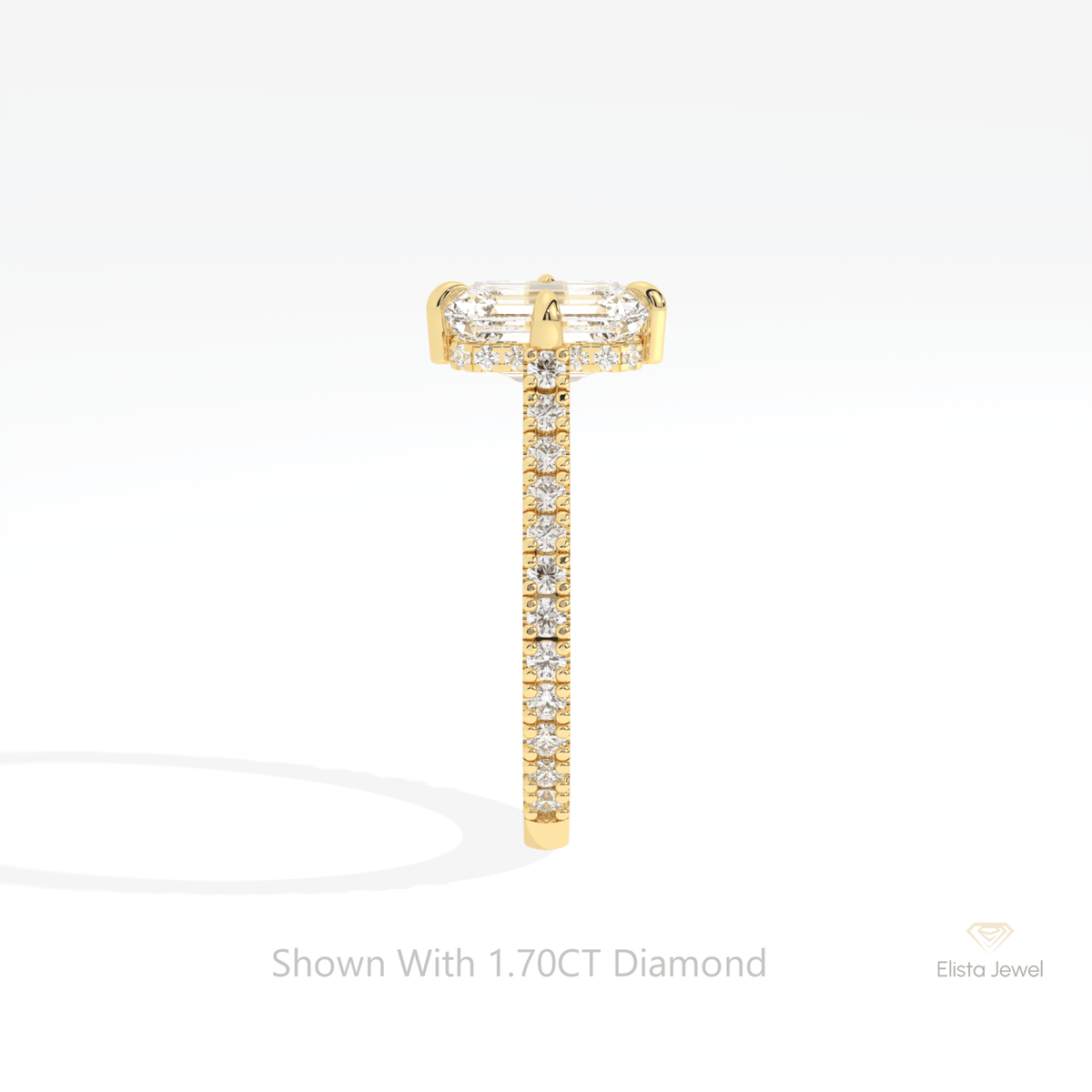 Emerald Cut Accent Hidden Halo Lab Grown Diamond Ring in 18K Yellow Gold - Perspective View
