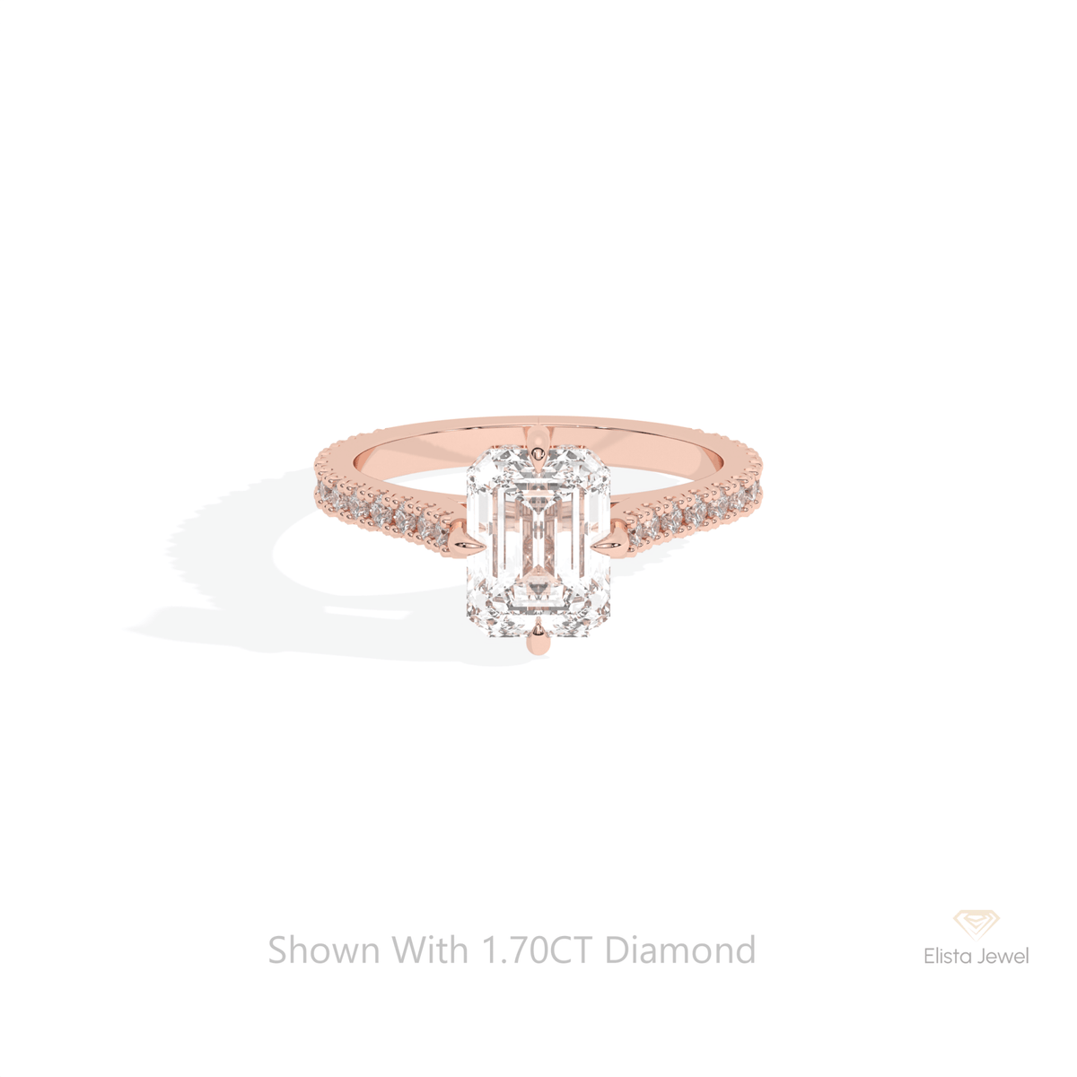Emerald Cut Accent Hidden Halo Lab Grown Diamond Ring in 18K Rose Gold - Ring on Hand View