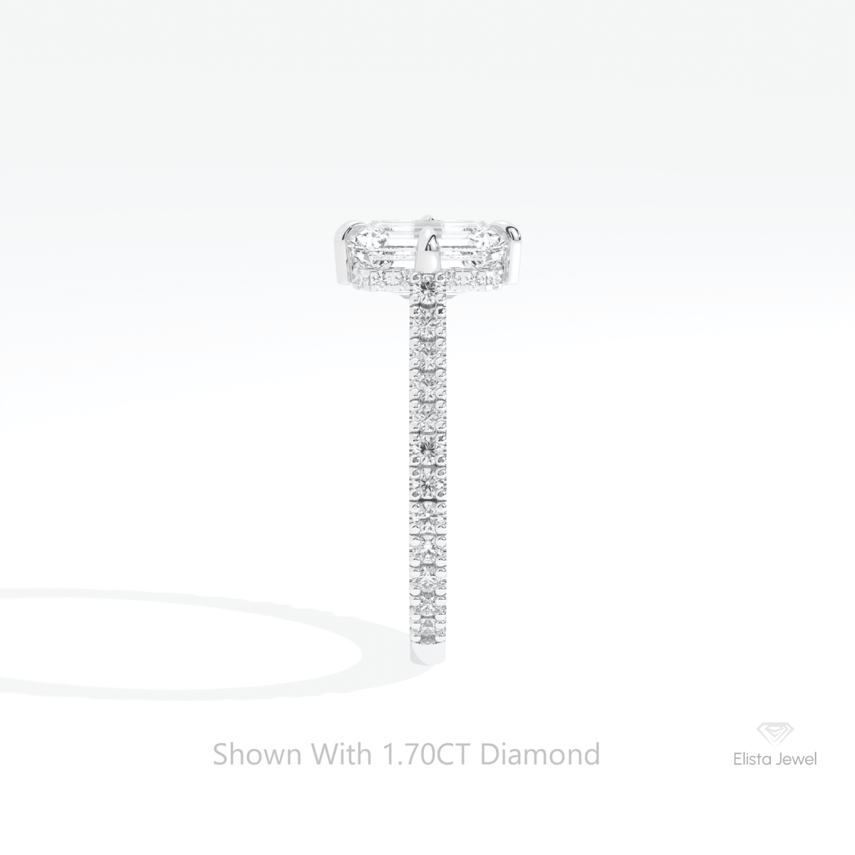 Emerald Cut Accent Hidden Halo Lab Grown Diamond Ring in 14K White Gold - Top View