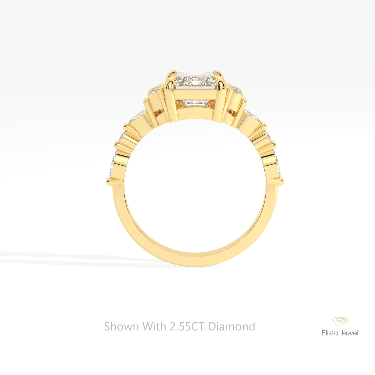 Emerald Cut Accent Wedding Lab Grown Diamond Ring - Alternative View