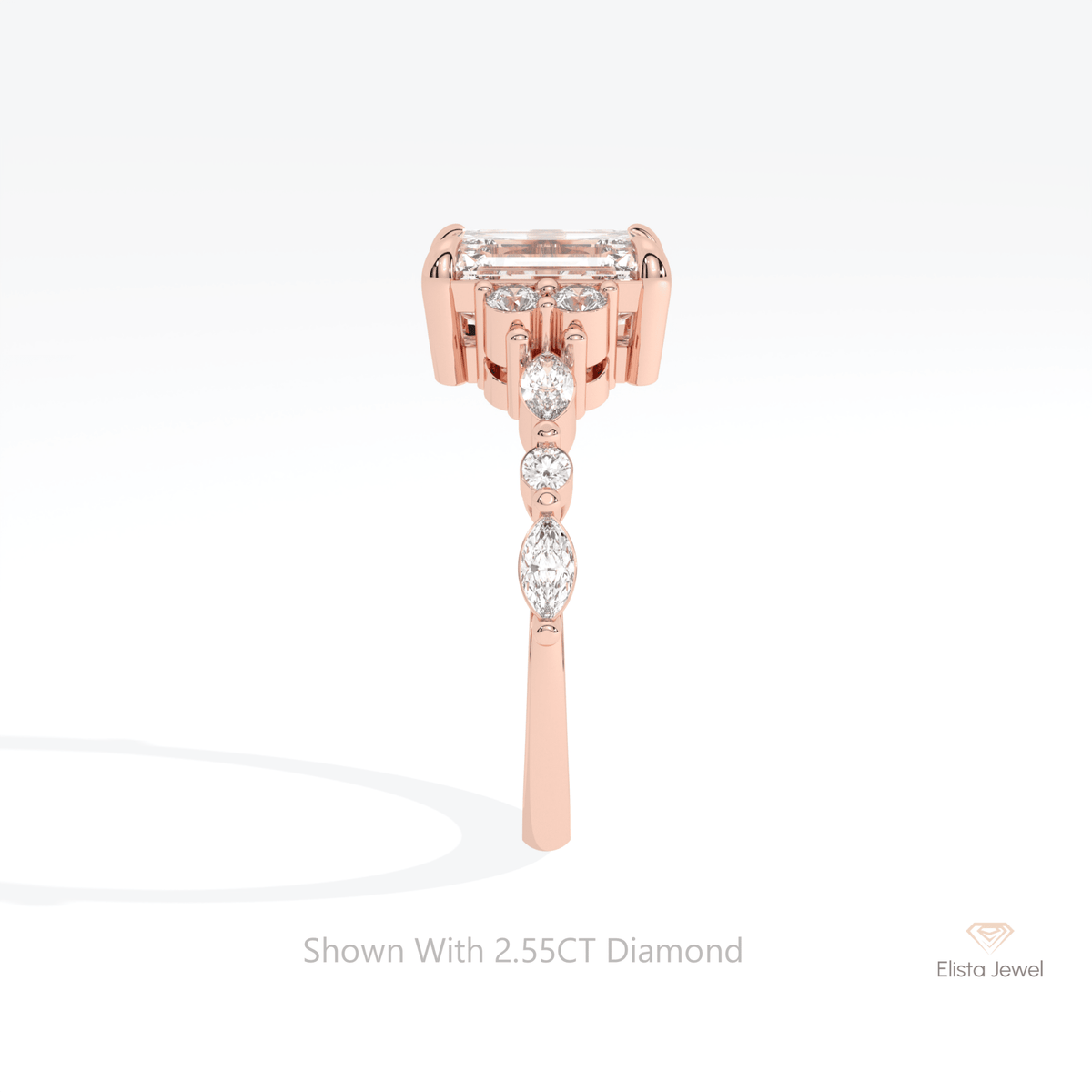 Emerald Cut Accent Wedding Lab Grown Diamond Ring in 14K White Gold - Top View
